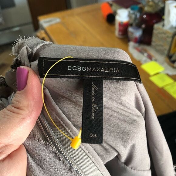 BCBGMAXAZRIA Rhea Sleeveless Chiffon Pleated Peplum Mini Dress Opal Grey - 8 - Picture 12 of 14